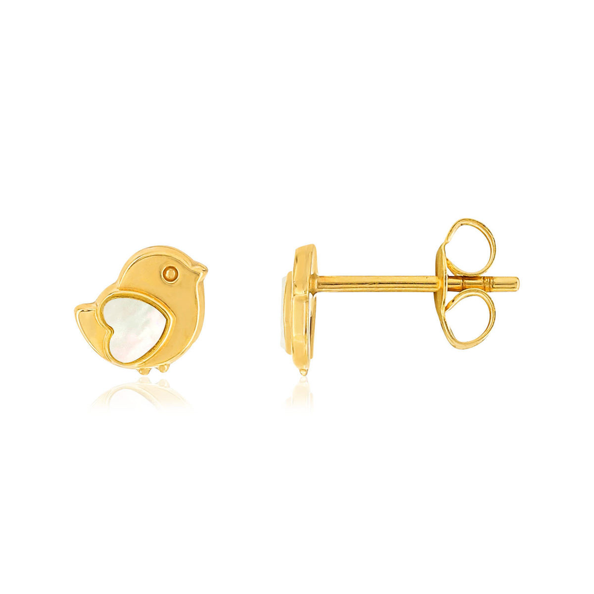 Boucles d'oreilles or jaune 375 oiseaux nacres