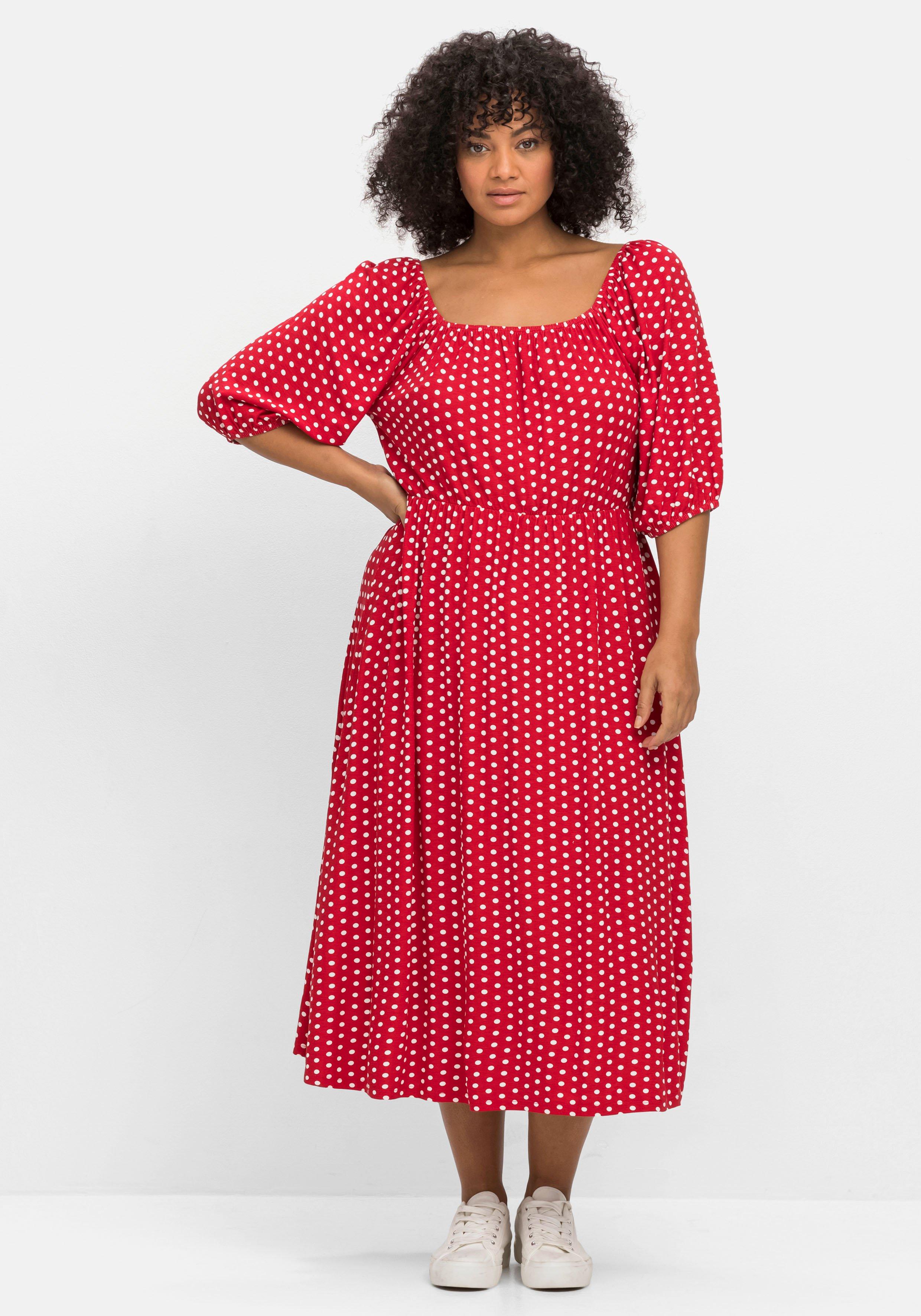 Jerseykleid mit Punkten und Karree-Ausschnitt