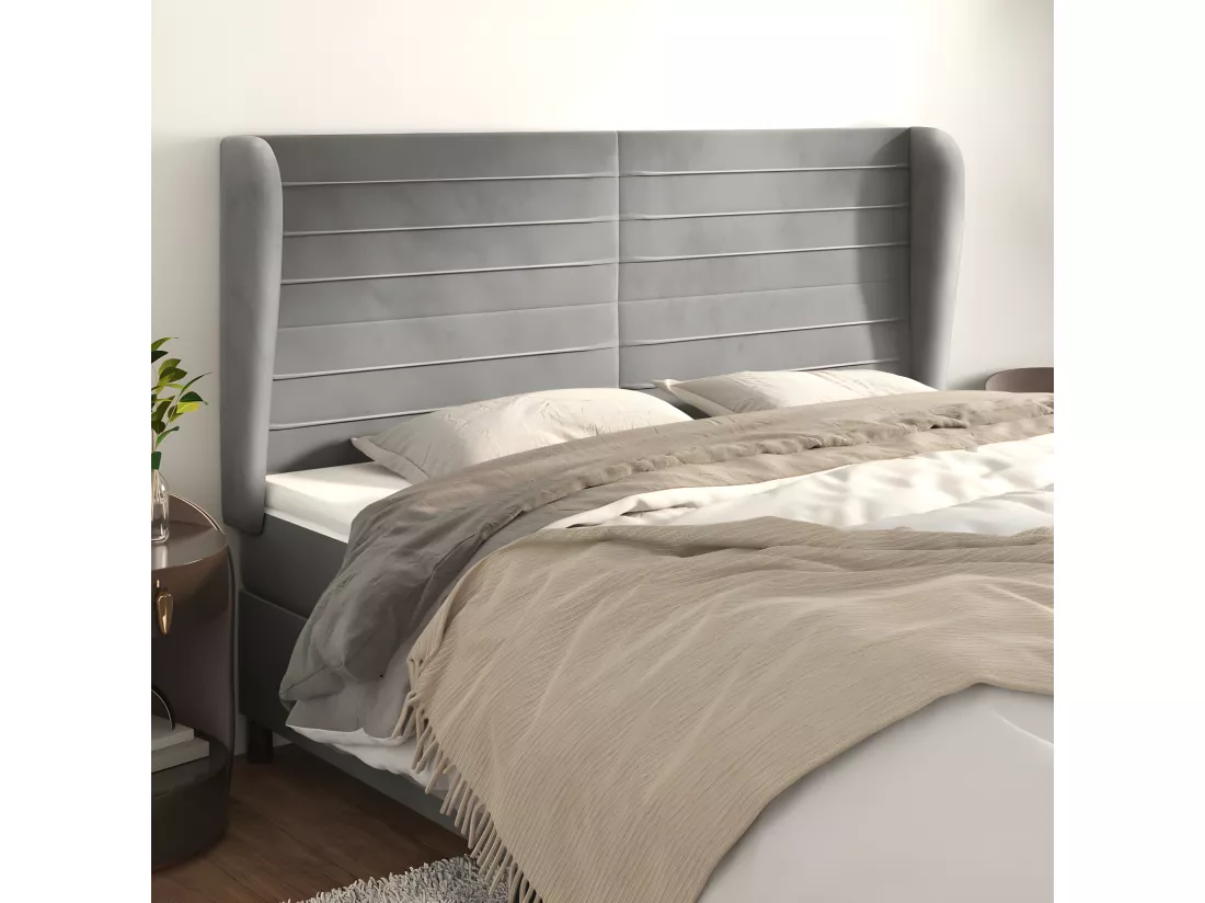 Tête de lit avec oreilles Gris clair 163x23x118/128 cm Velours