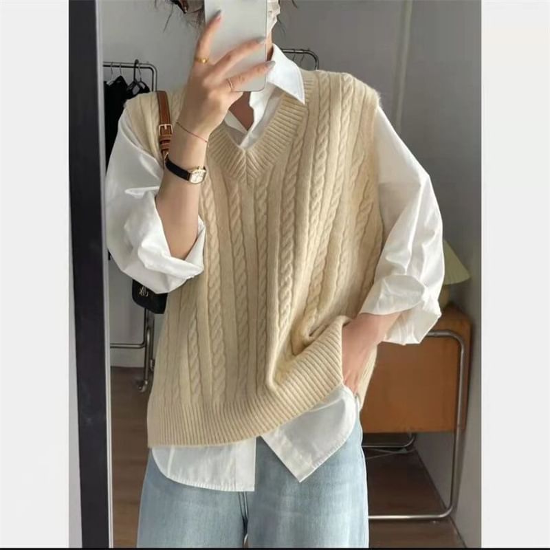Angel Shine - V-hals effen geribbeld oversized vest