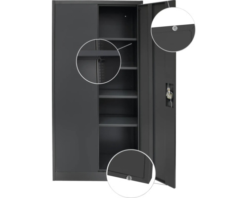 Metalen kast, multifunctionele kast, universele kast, archiefkast, 80 x 168 x 40 cm, 2 deuren, 4 legplanken, antraciet