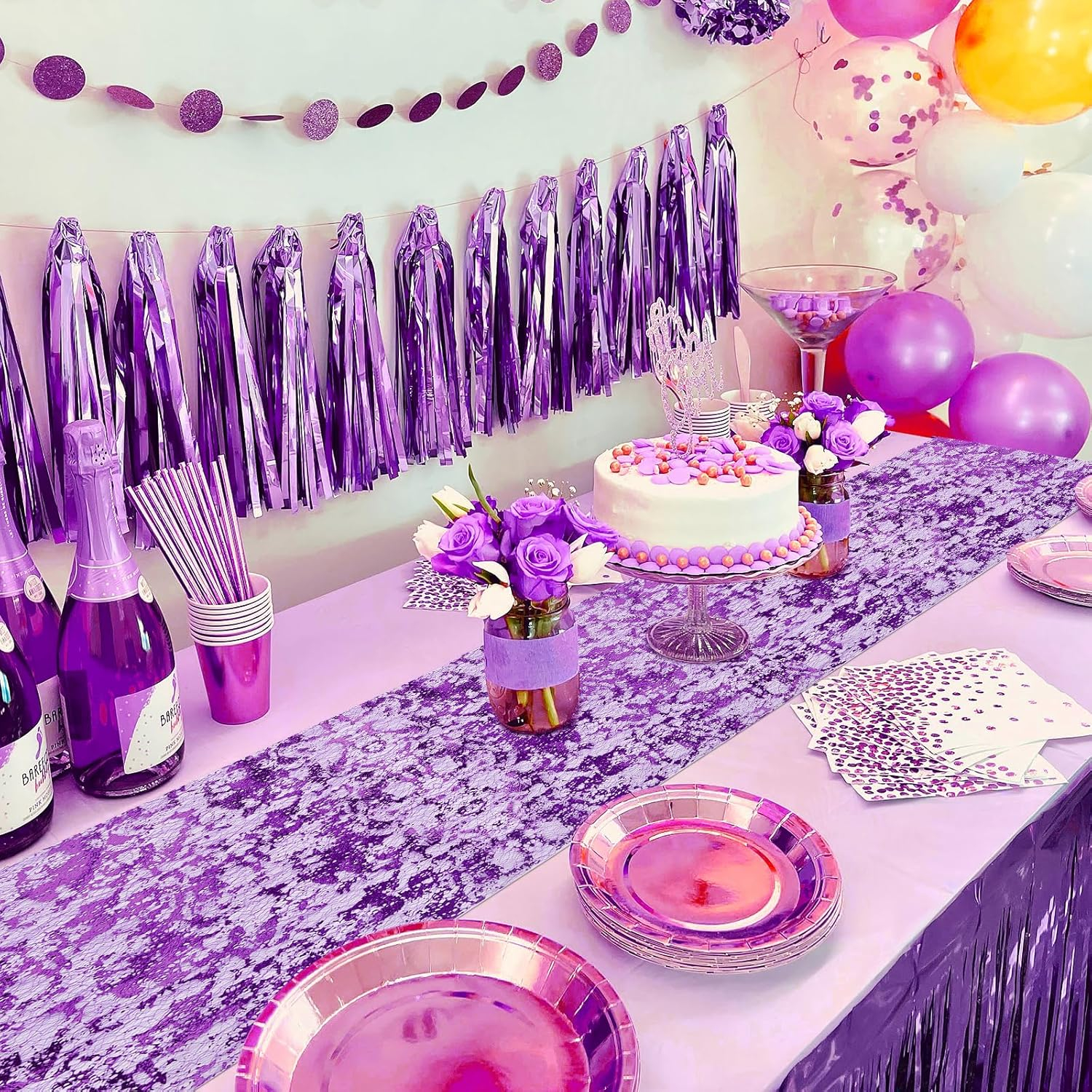 (5mx29cm) Metallic Tischläufer Glänzendes Party Deko Tischtuch Zuschneidbare Tischsets - Lila