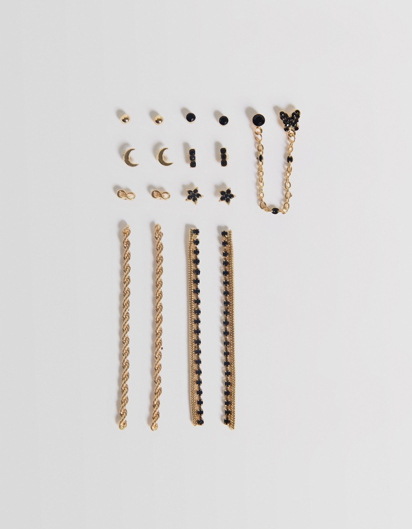 Conjunto de 9 pares de brincos de strass