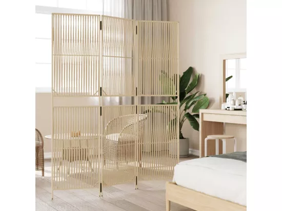 Cloison de séparation 3 panneaux beige résine tressée