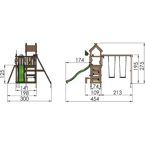 Jungle Gym Teepee legetårn komplet inkl. gyngemodul og gul rutsjebane