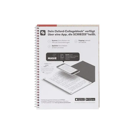 Oxford Recycling Collegeblock A5+, 80 Blatt, kariert mit Rand links, 90 g/m², 6fach gelocht, Optik Paper®
