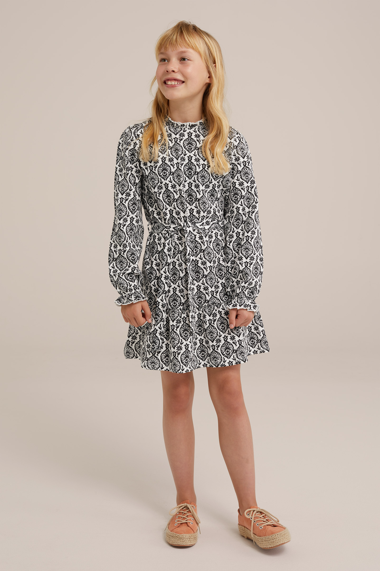 Meisjes jurk met dessin WE Fashion Wit