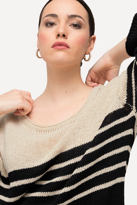 Pullover, Ringel, Oversized, Rundhals, 3/4-Arm