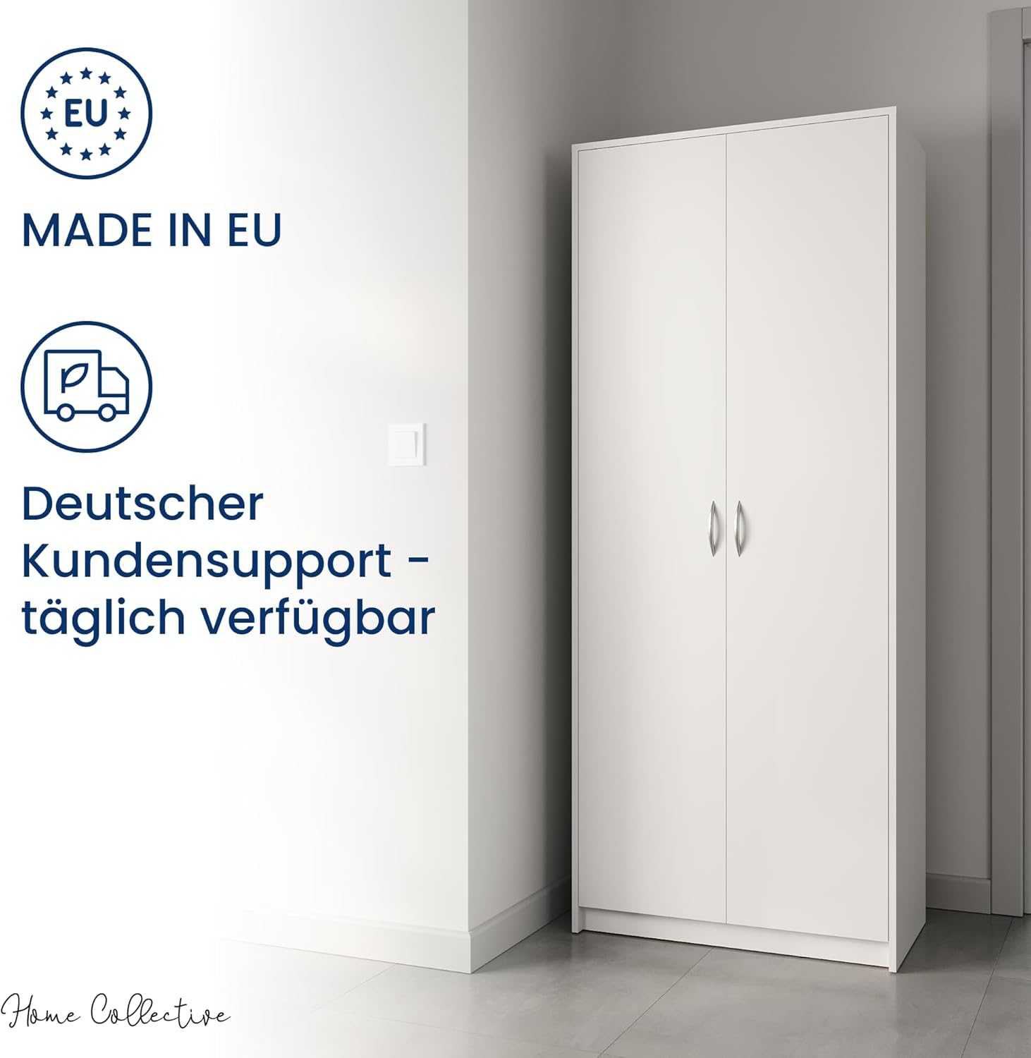 Home Collective Schrank Mehrzweckschrank Aktenschrank Hochschrank mit 5 Fächern, 2 Türen, 74x35x180 cm, vielseitig einsetzbar für Büro, Flur, Küche, Hauswirtschaftsraum, stabil & pflegeleicht | weiß