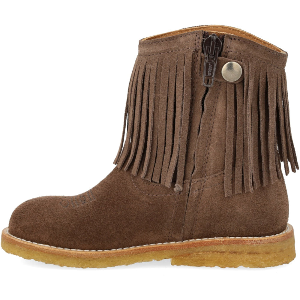 Køb Angulus Dark Taupe Cowboystøvle Med Frynser Og Broderi