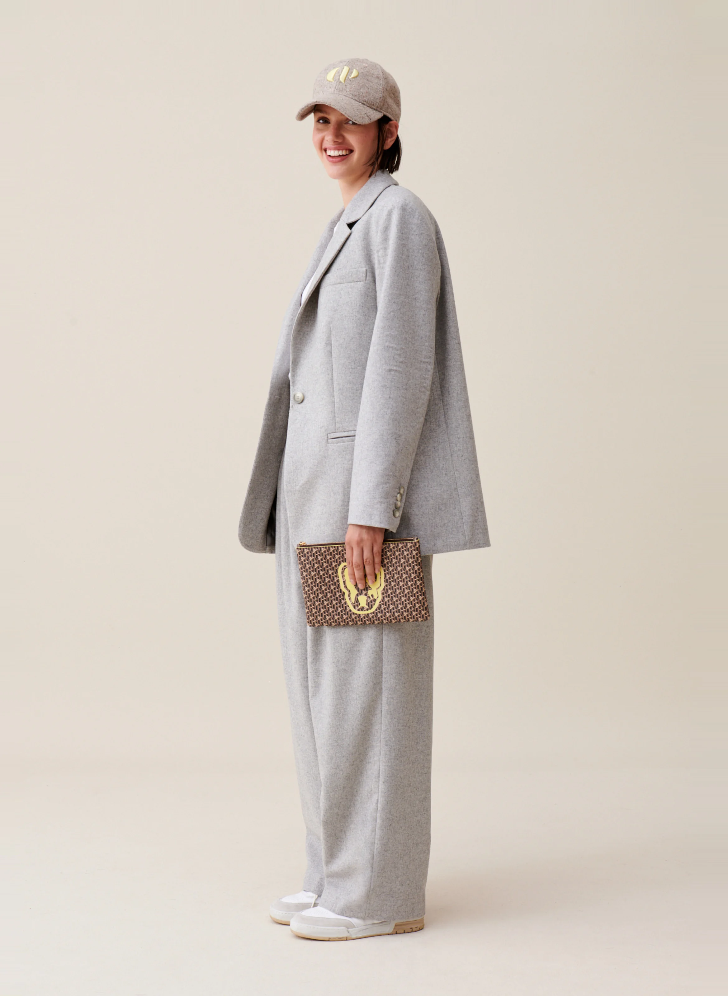 Veste de tailleur droite en laine mélangée | Gris