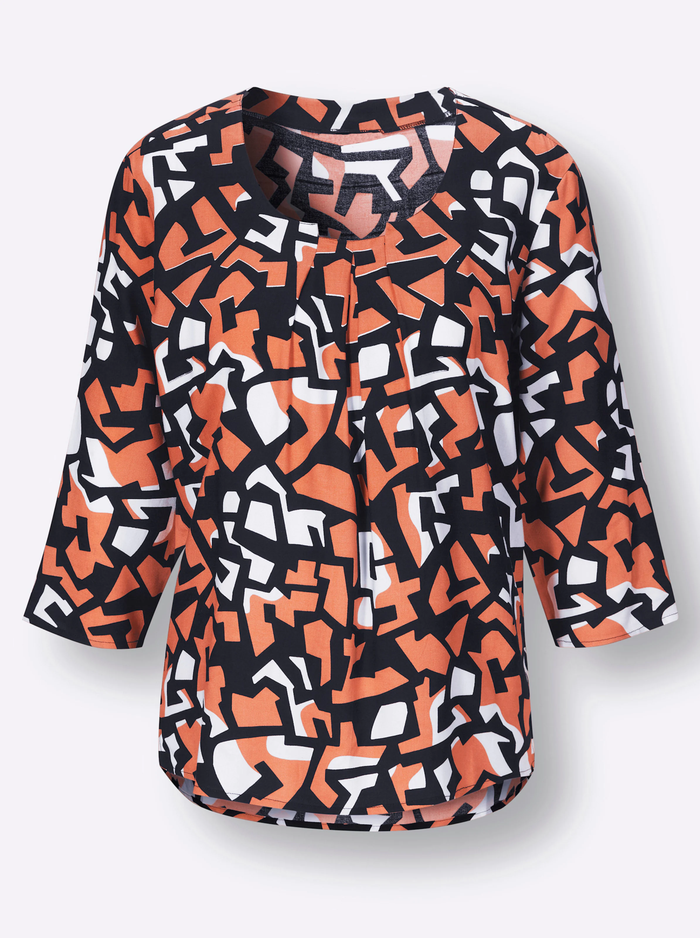 Bluse in papaya-schwarz-bedruckt