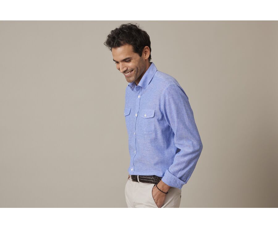Chemise homme coton/lin Chambray Bleu Océan - SIPHÉRIN