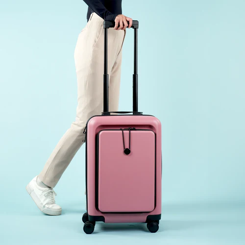Valise rigide 4 roues HND Pochette unie rose