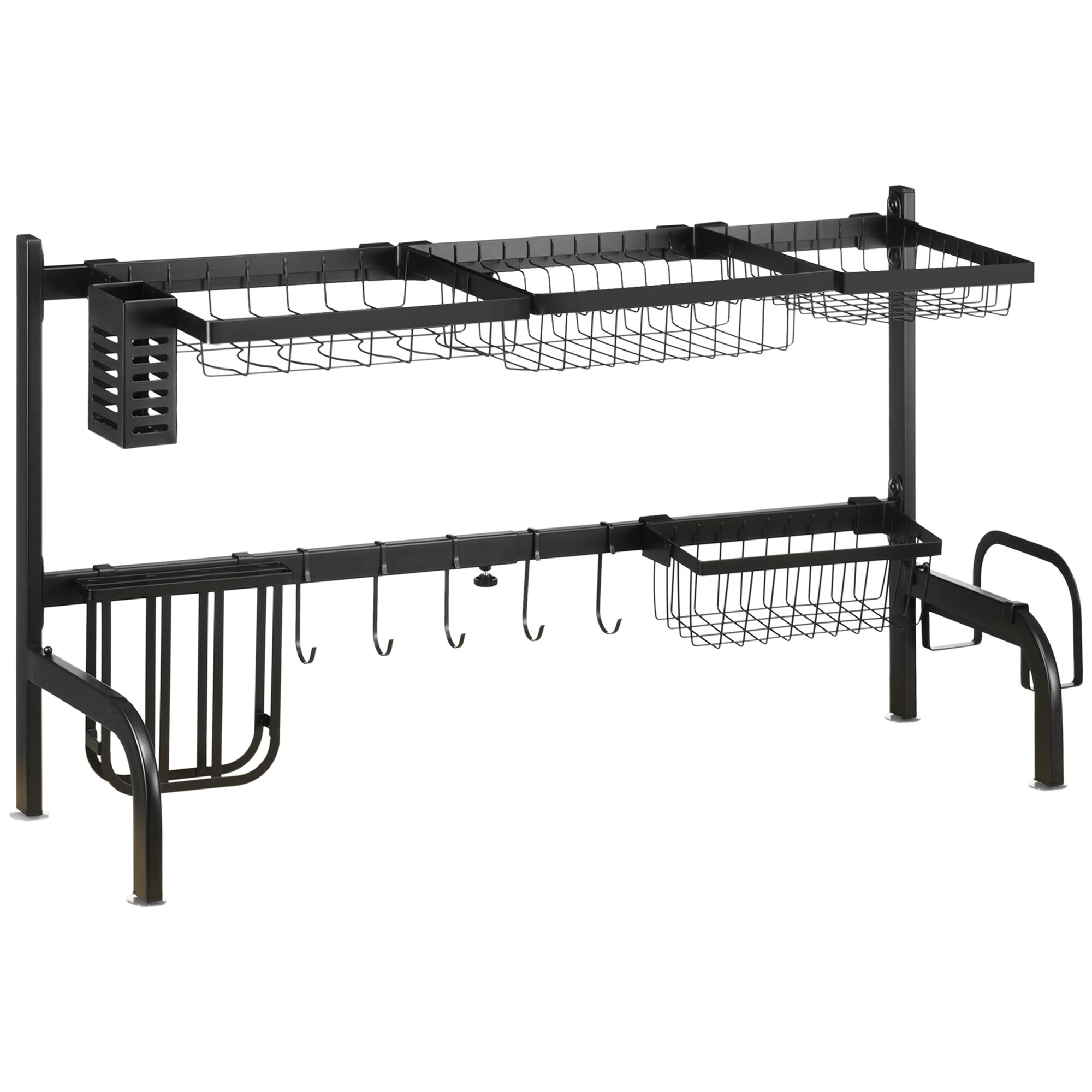HOMCOM Abtropfgestell mit Haken und mehreren Ablageflächen schwarz 93L x 30B x 52H cm