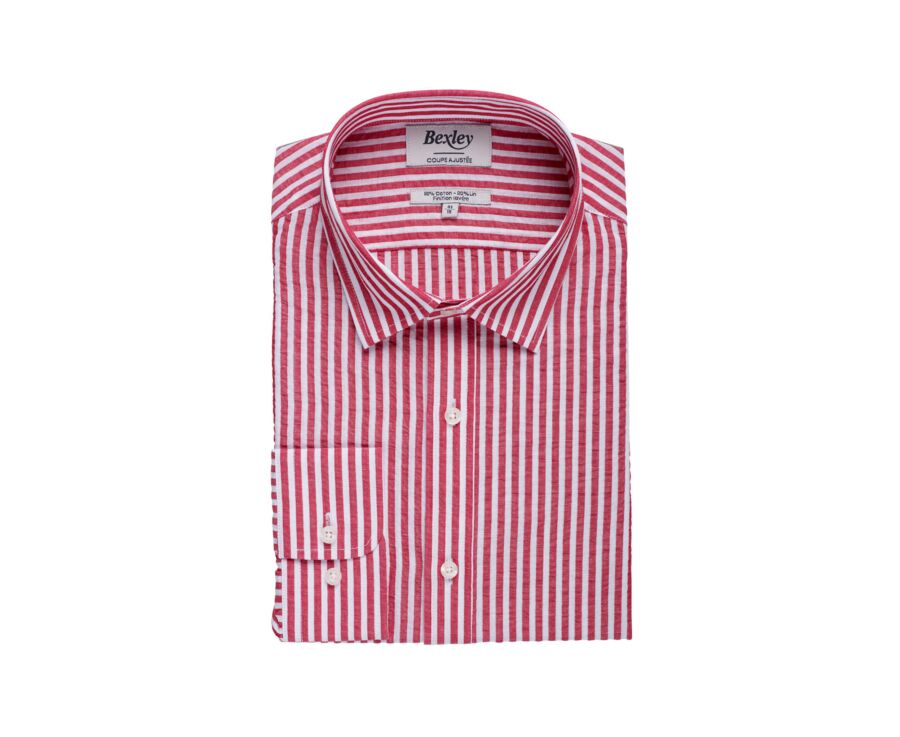 Chemise coton lin à rayures rouges et blanches - SYLVANDRE