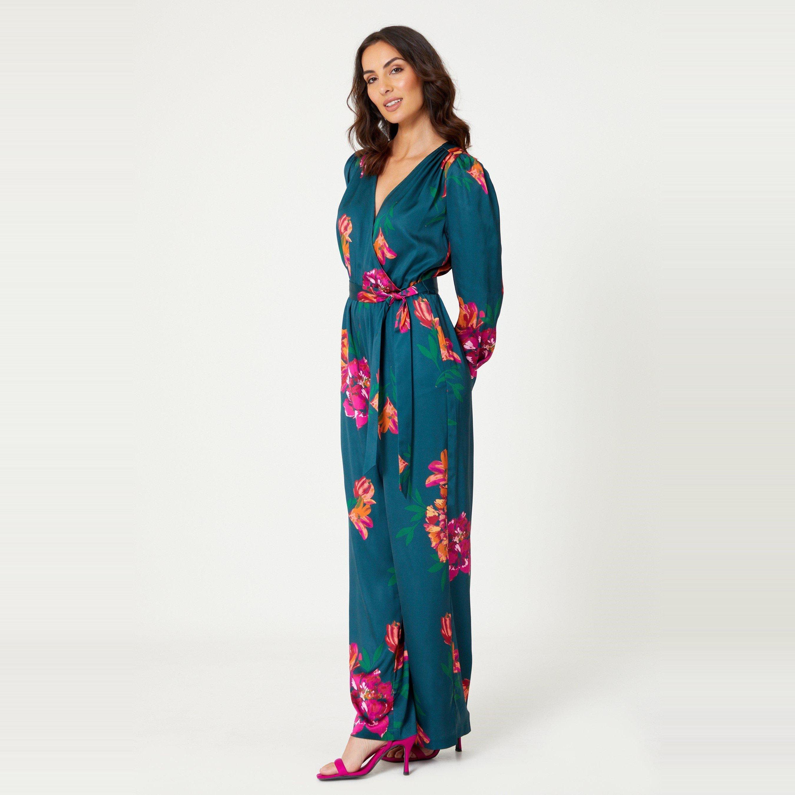 Be You Satin Satin Floral Wrap Jumpsuit