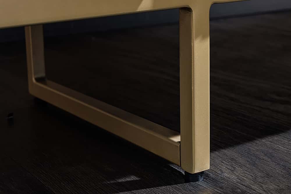 Design Couchtisch GATSBY 110cm Mangoholz massiv Marmor-Platte Retro mit Schubladen gold