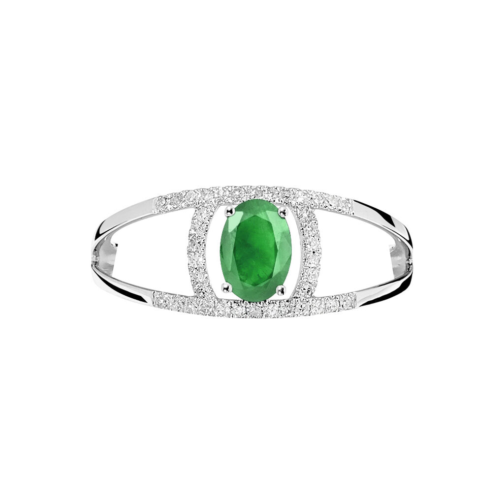 Bague Or Blanc Emeraude Et Diamant