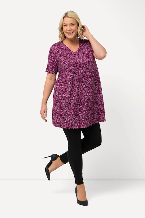 Longshirt, bedruckt, A-Linie, V-Ausschnitt, Halbarm