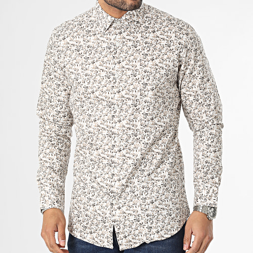 Chemise Manches Longues Ethan Blanc Beige Floral