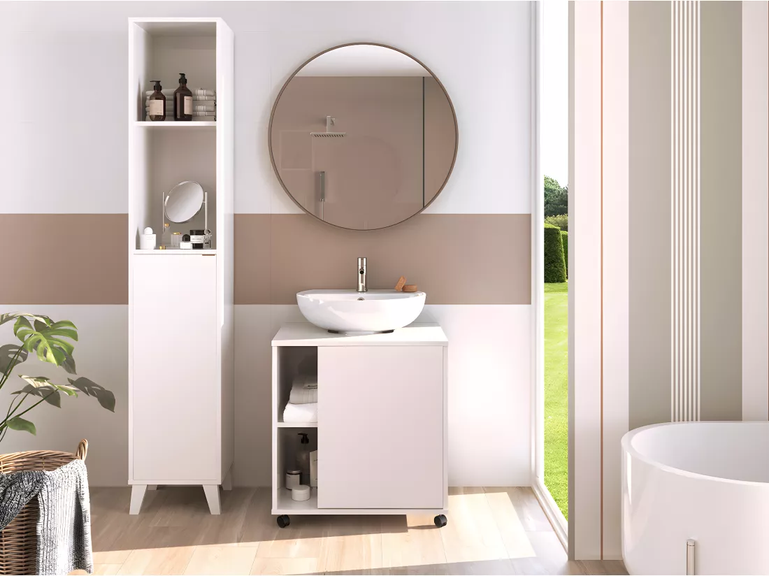 Colonne SDB coloris blanc brillant - Hauteur 177 x Longueur 33 x Profondeur 30 cm