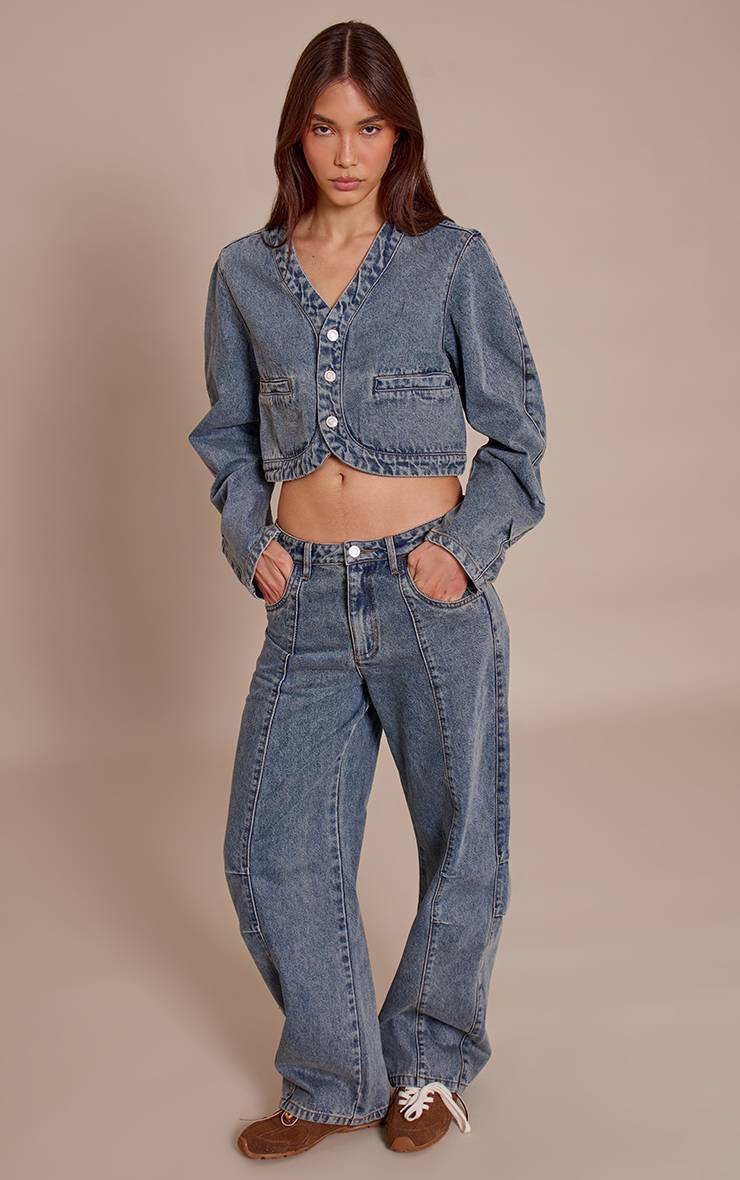 Vintage Jean Barrel Taille Mi-haute Détail Coutures