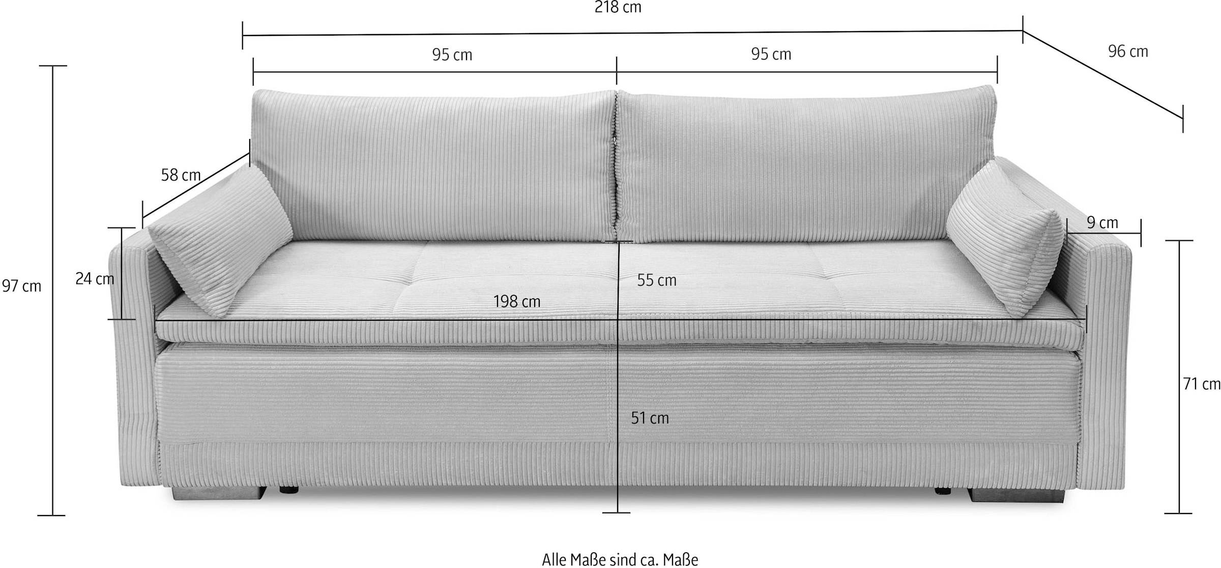 INOSIGN Schlafsofa »Andrea« mit Boxspringaufbau, Bettfunktion & Bettkasten, Dauerschlafsofa