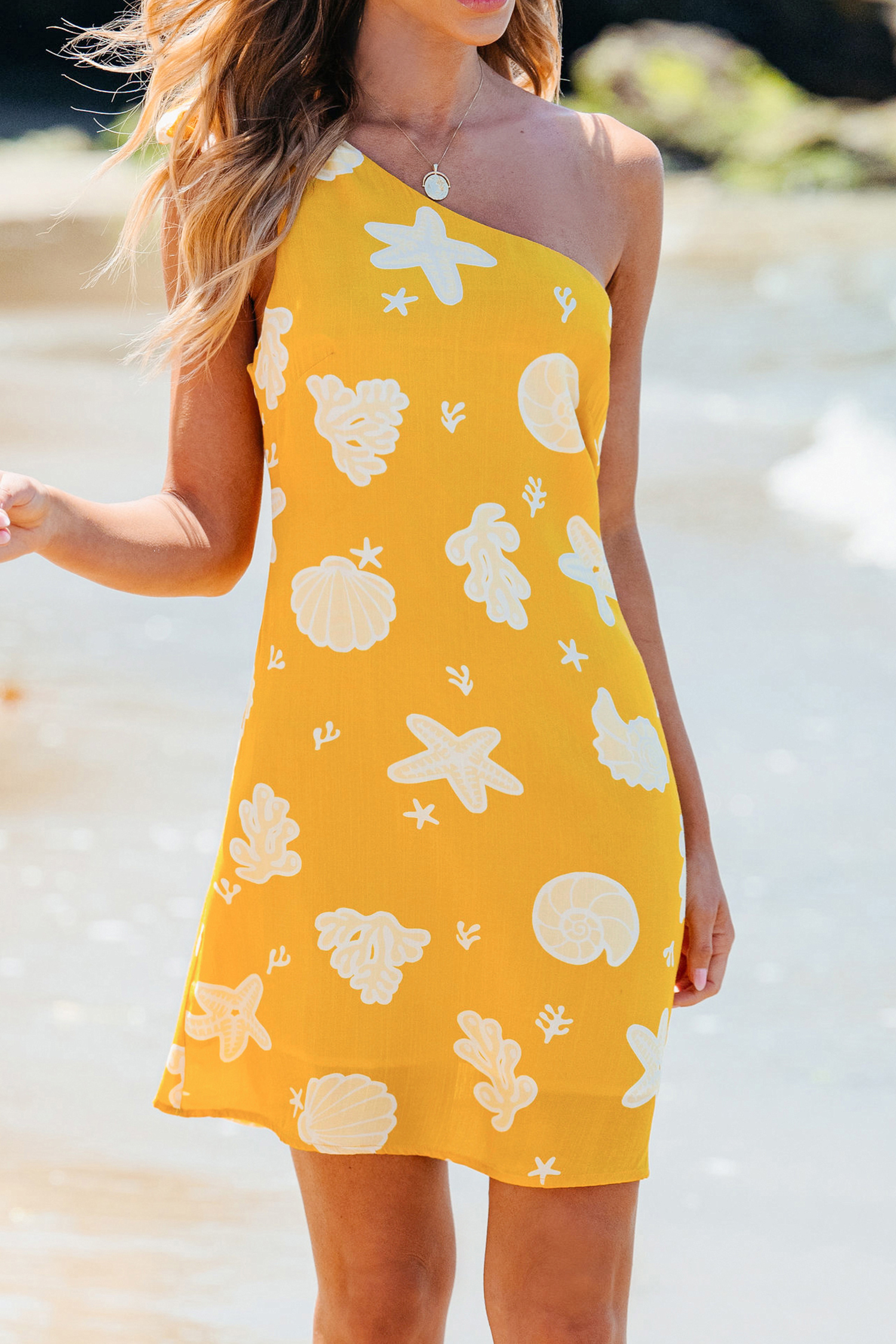 Robe mini à une épaule nautique jaune