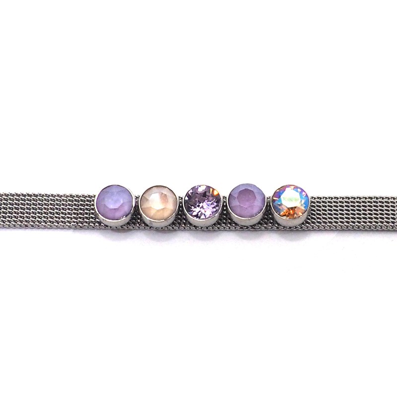 Bracelet en acier argenté orné de cristaux Swarovski avec pierres Crystal violet et ivoire