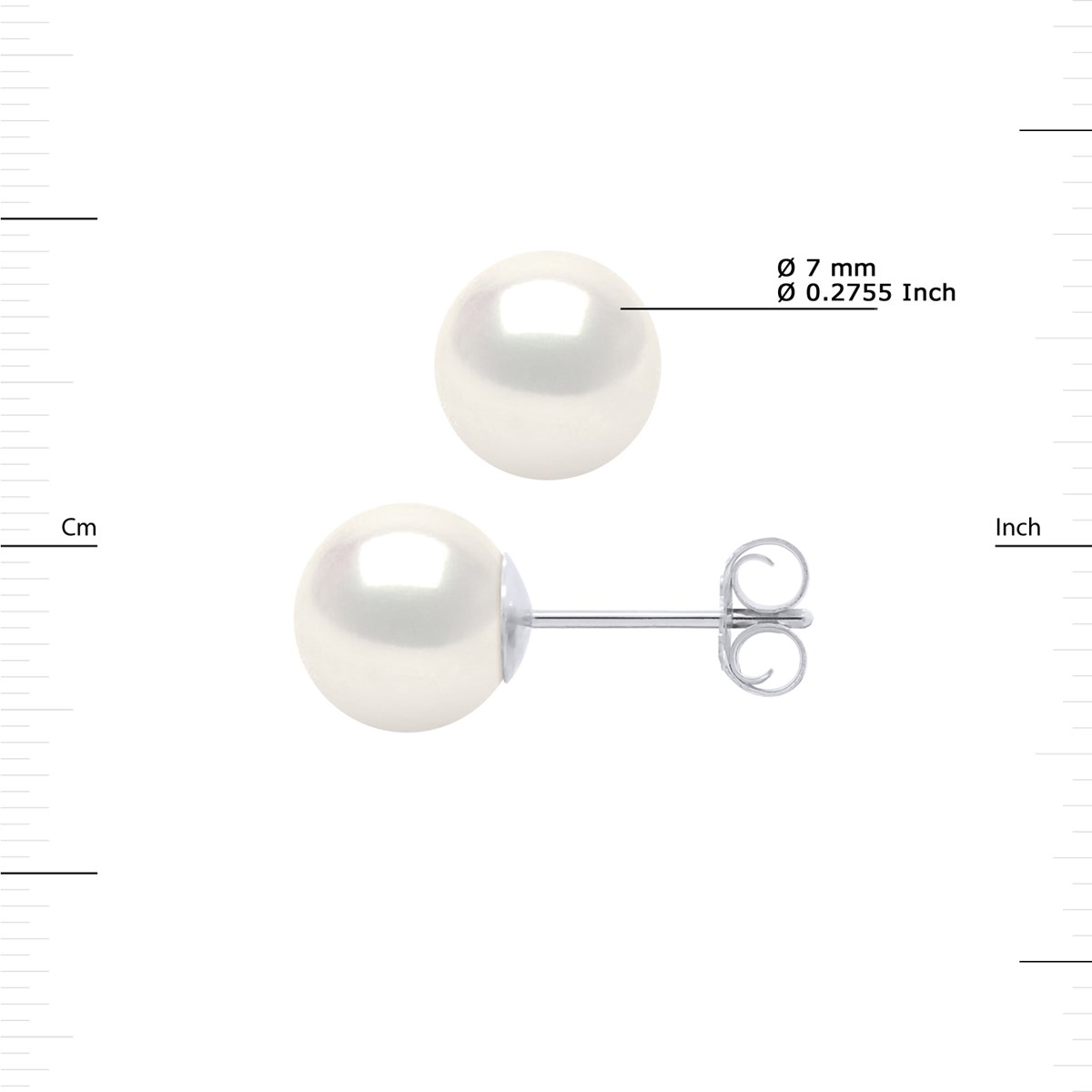Clous d'Oreilles Perles de Culture d'Eau Douce Rondes 7-8 mm Blanches Naturelles Or Blanc