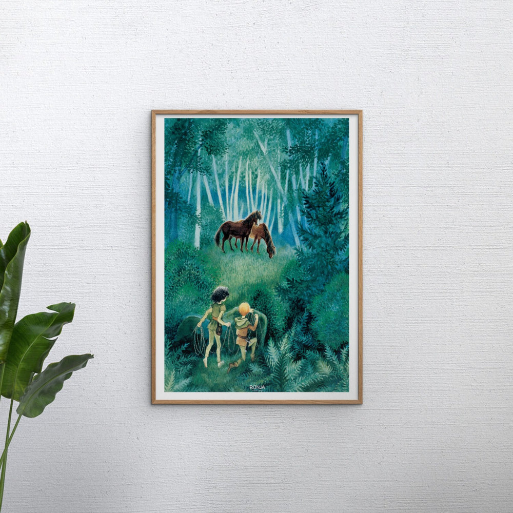 Køb Poster & Frame Astrid Lindgren - Horses In The Woods - Ronja The Robbers Daughter