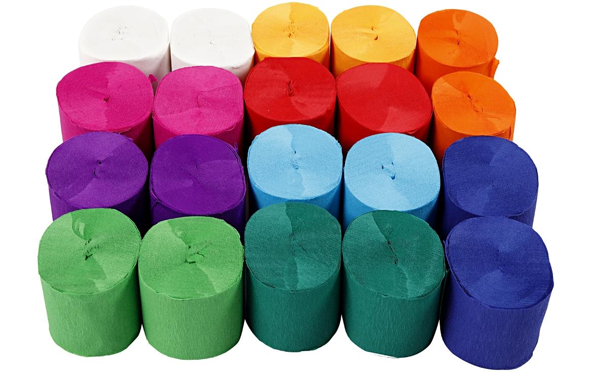 Krepppapier 5 cm x 20 m, 20 Stück, MehrfarbigKrepppapier in Rollen