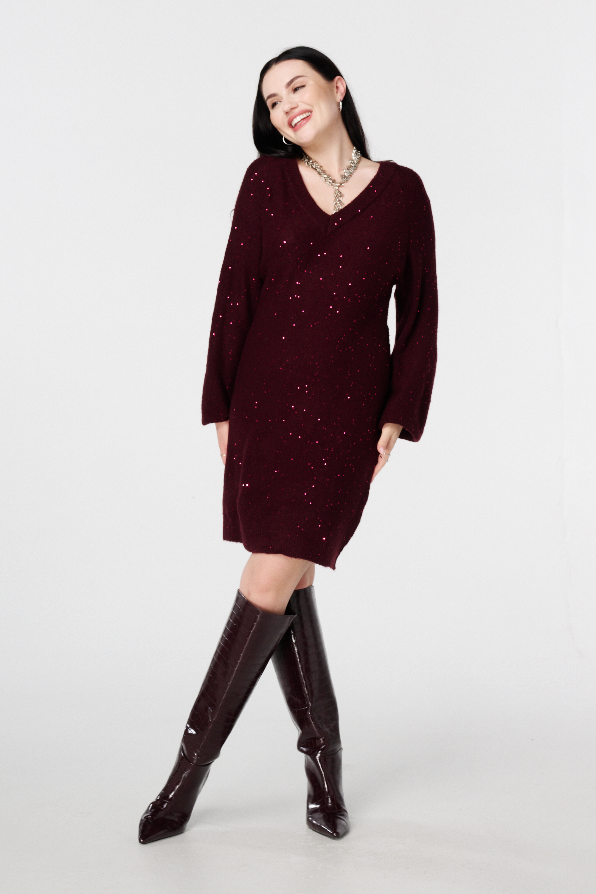 Gebreide tuniek met glitter en pailletten Bordeaux