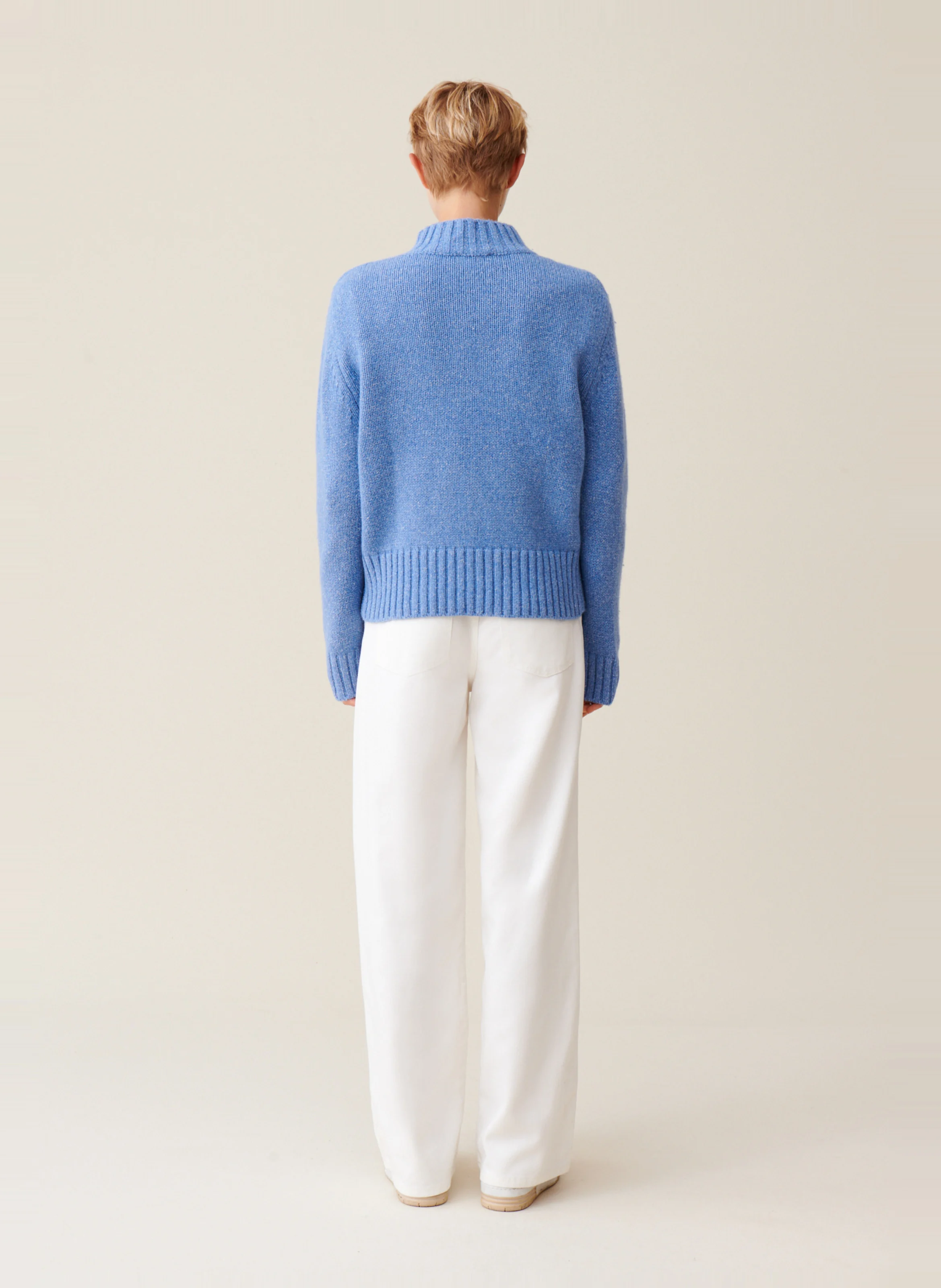 Pull col montant en laine et en soie mélangés | Bleu