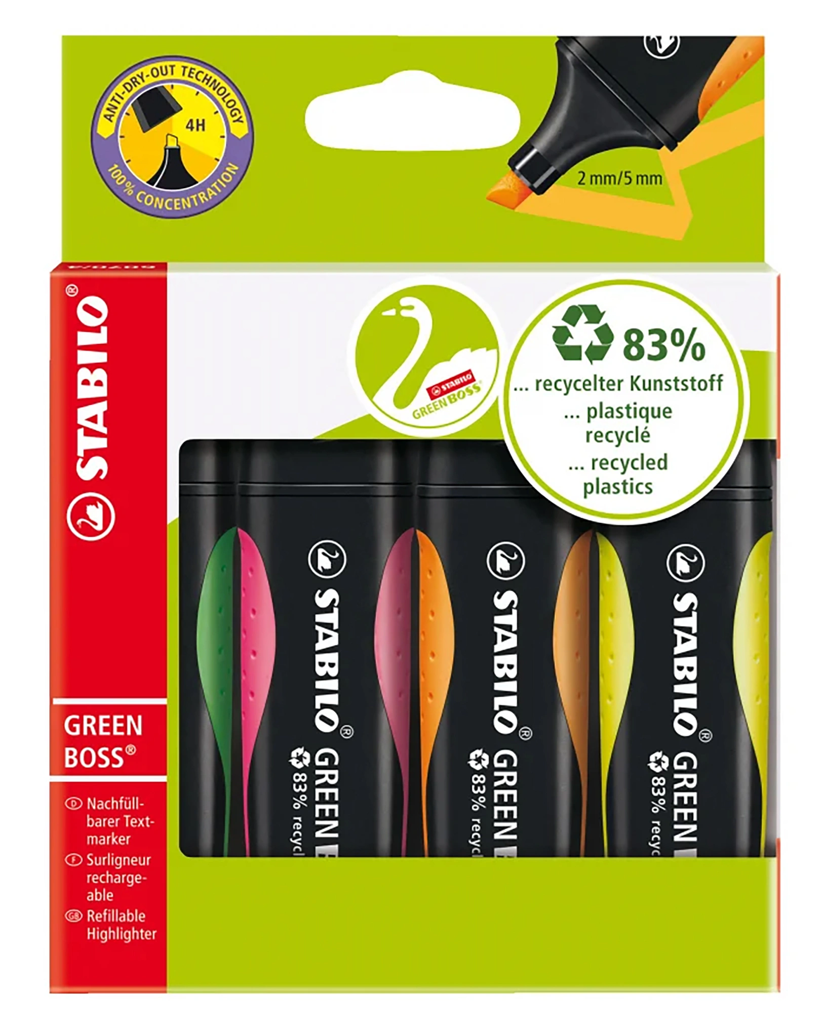 Textmarker STABILO® GREEN BOSS 4er-Pack