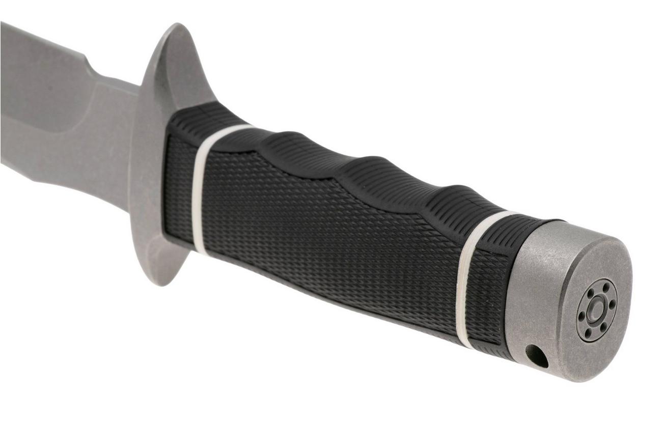 SOG Tech Bowie S11B-BX, Stonewashed AUS-8, Black Kraton vaststaand mes
