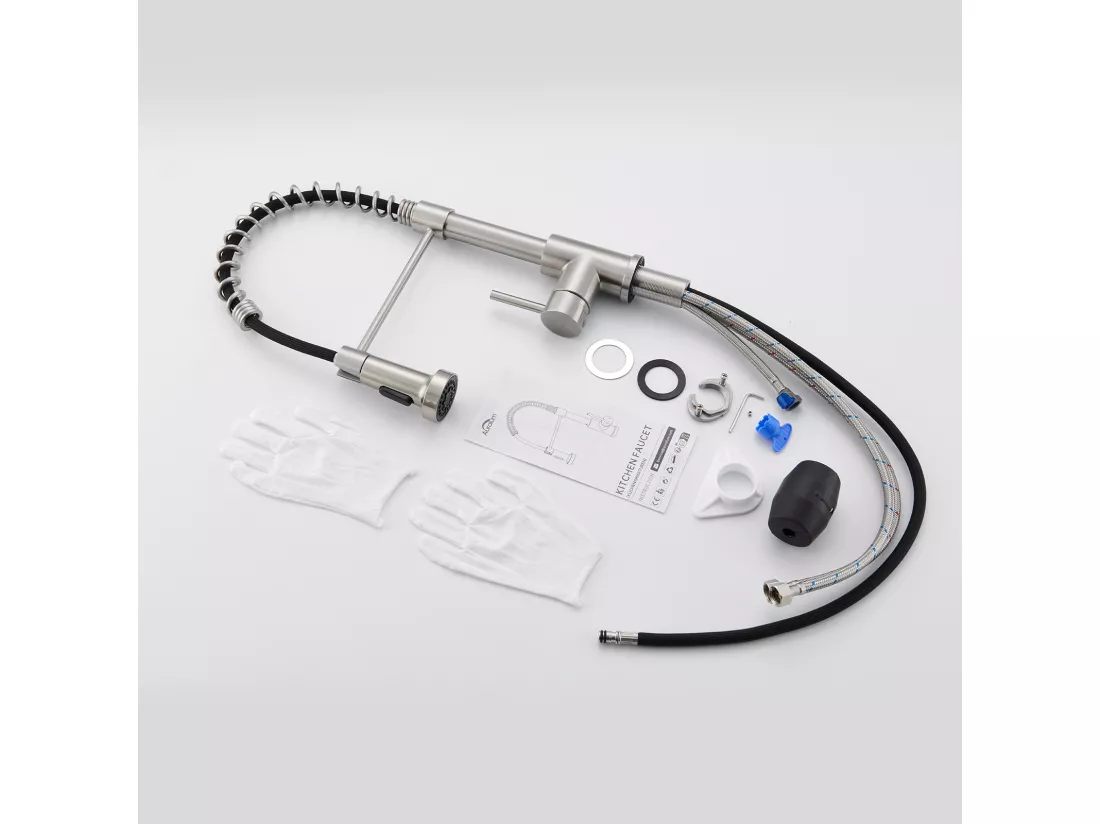 Mitigeur de Cuisine Brossé AuraLum Max pivotant 360° avec Tête Pulvérisation Rétractable,Robinet Cuisine à ressort,Inoxydable,Double Mode,EU Modèle