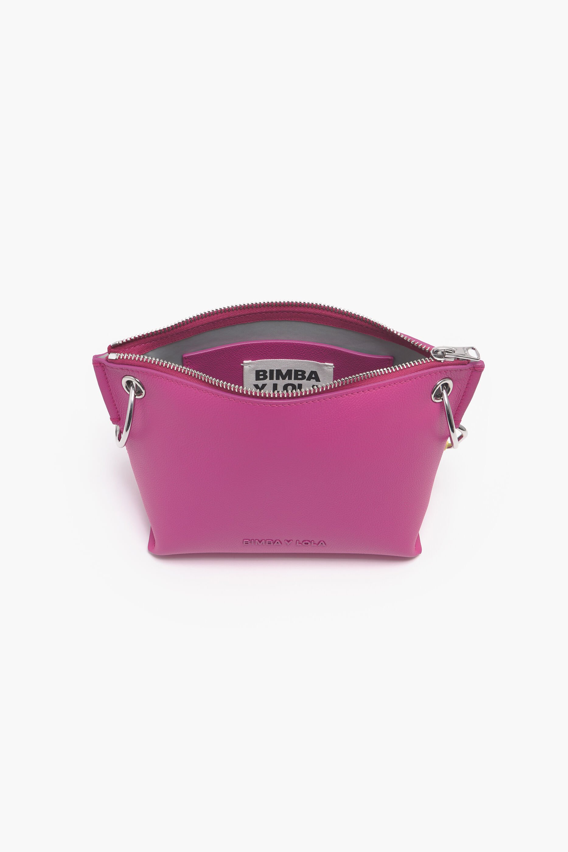 Bolsa trapezoidal M em couro fúcsia