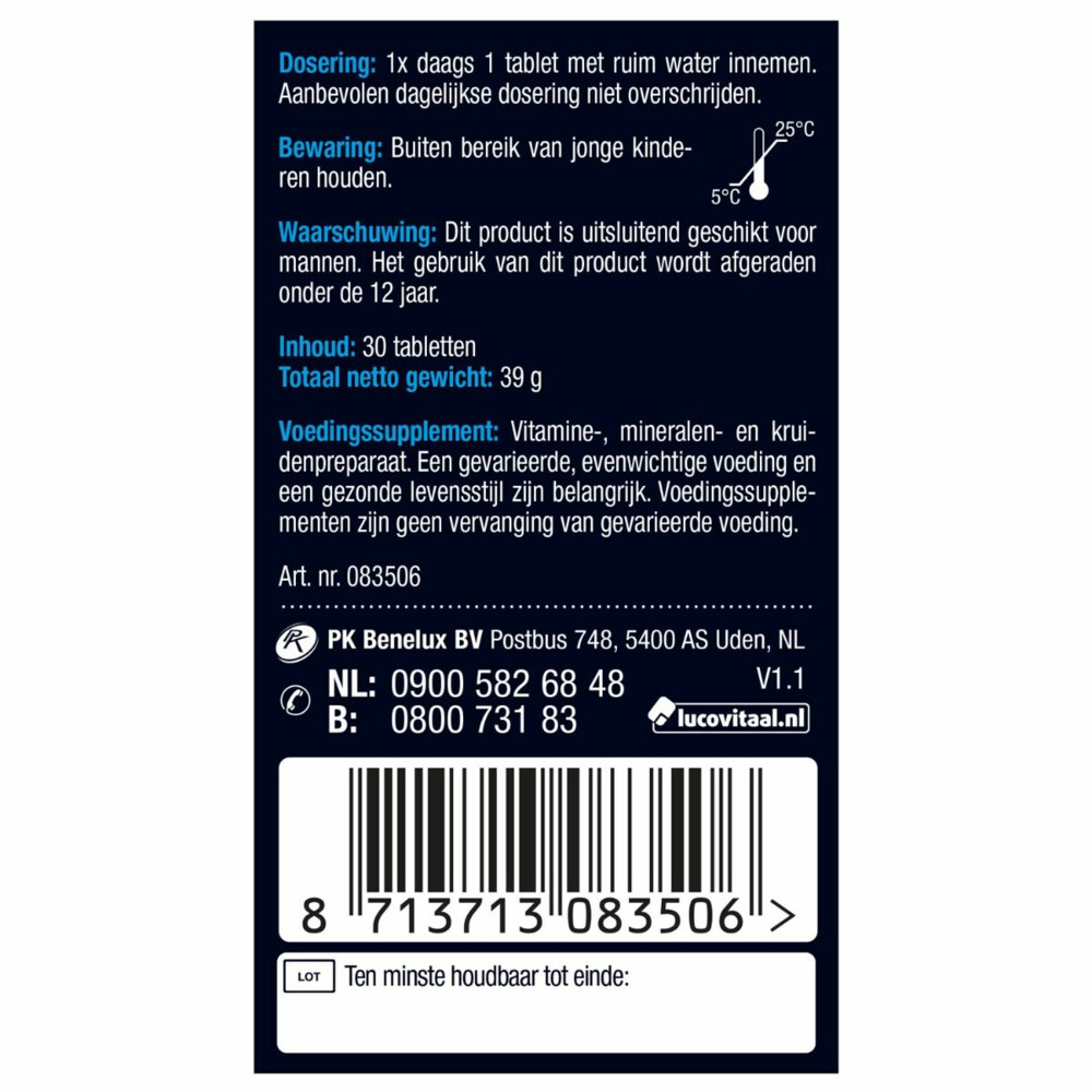 Lucovitaal Testosteron Mannen Support 30 tabletten