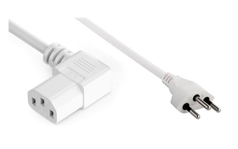Netzkabel 3 m C13 - T12, seitlich gewinkelt nach rechts230 V Apparatekabel, 90° abgewinkelt, Weiss