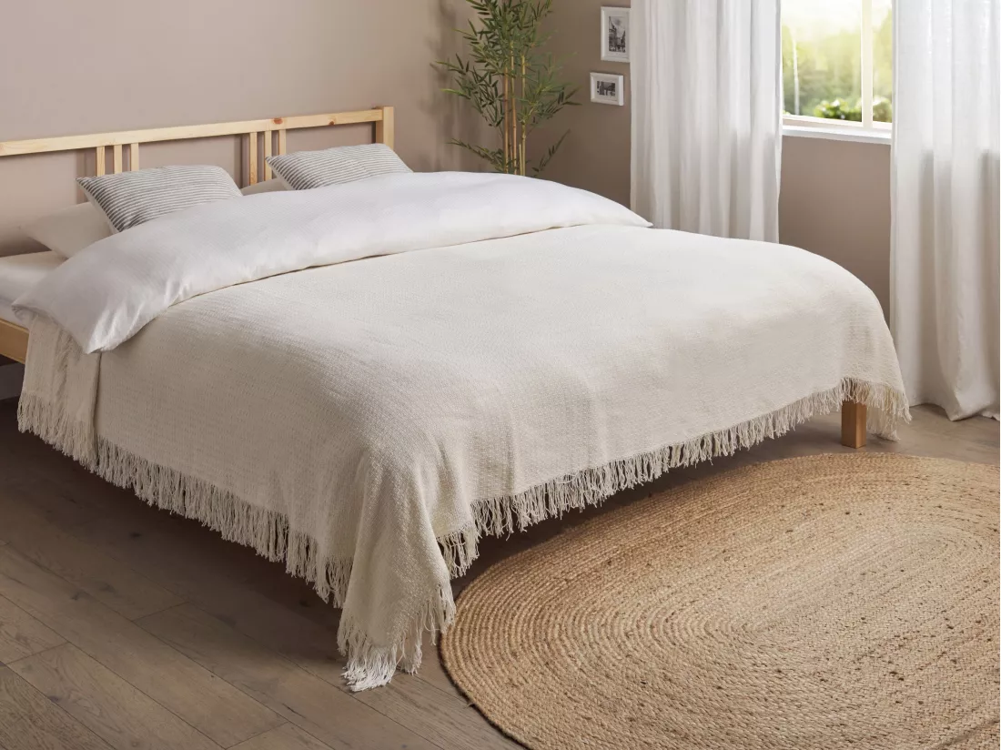 Couvre-lits YERBENT Coton 200 x 220 cm Blanc cassé