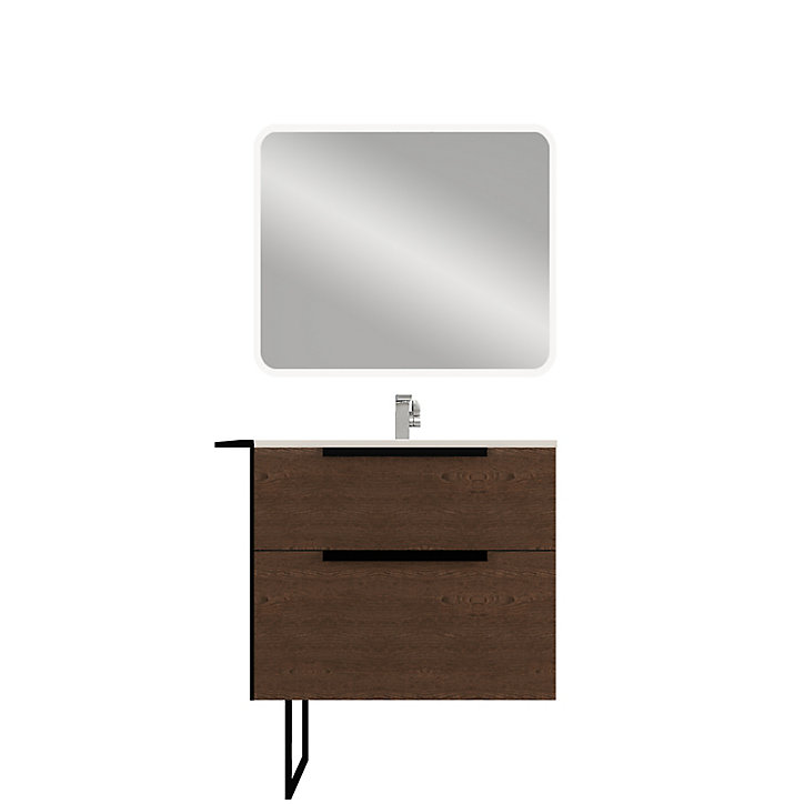 Meuble sous vasque à suspendre Urban aspect noyer 74 cm + plan vasque en résine blanc