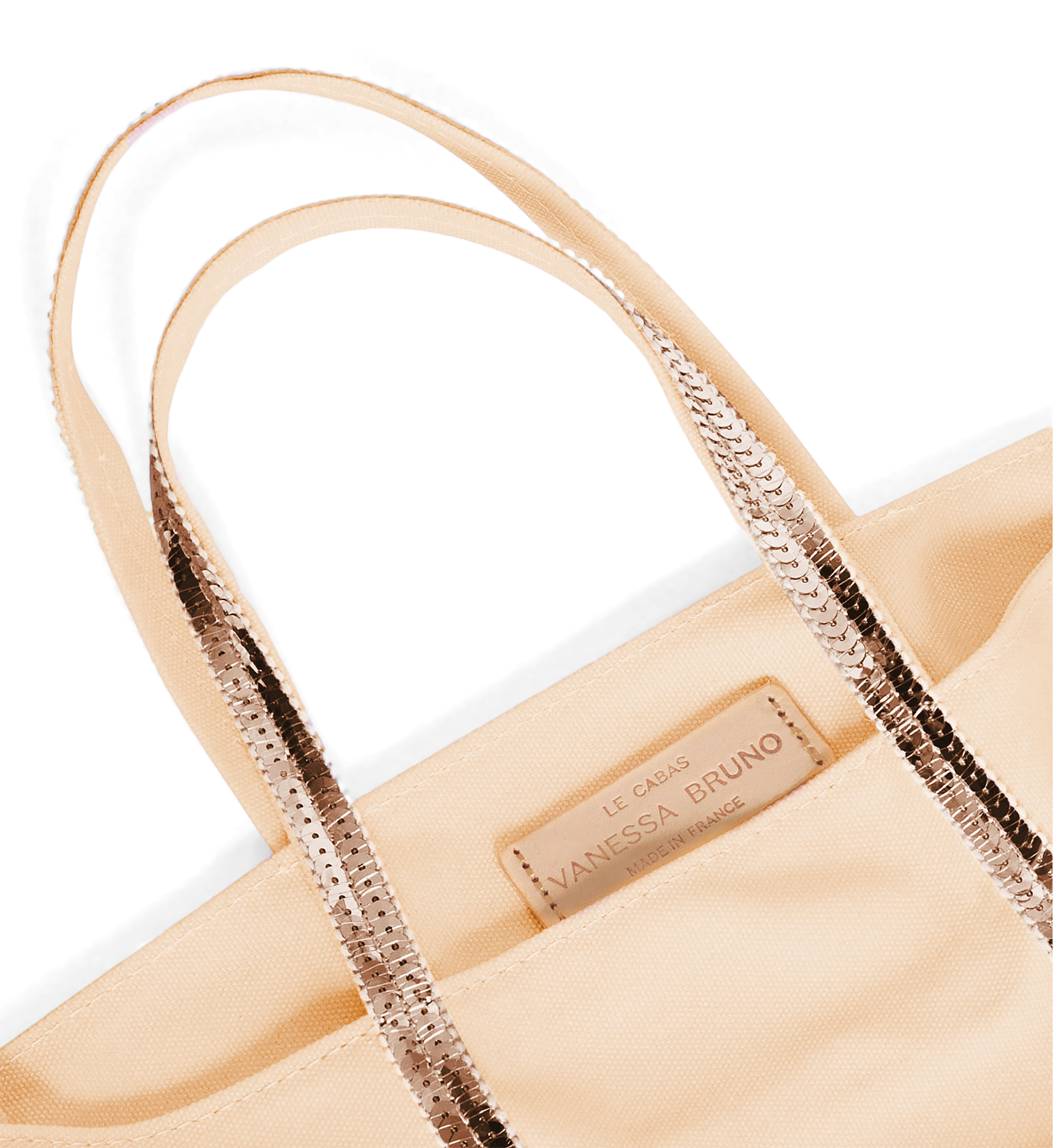 Cabas L à sequins en toile de coton| Beige
