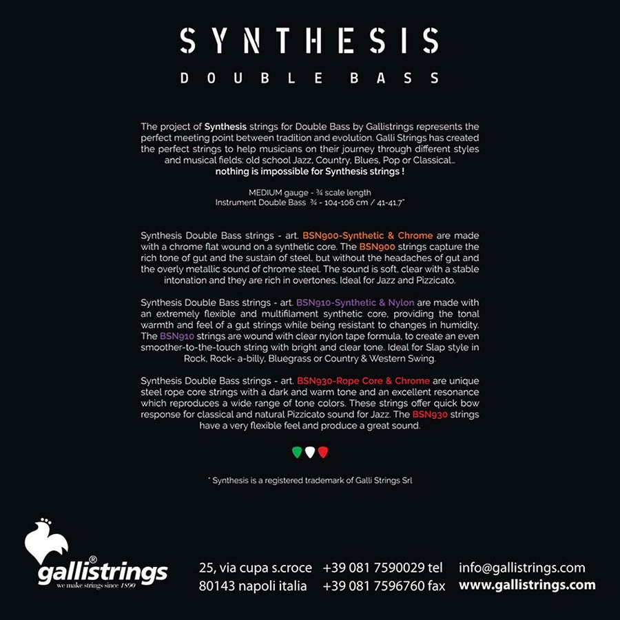 Galli Strings Synthesis BSN900 medium flatwound snarenset voor 3/4 contrabas