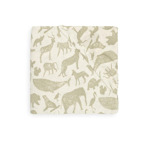 Drap-housse Jersey 70x140 cm Animals Olive Green - JOLLEIN