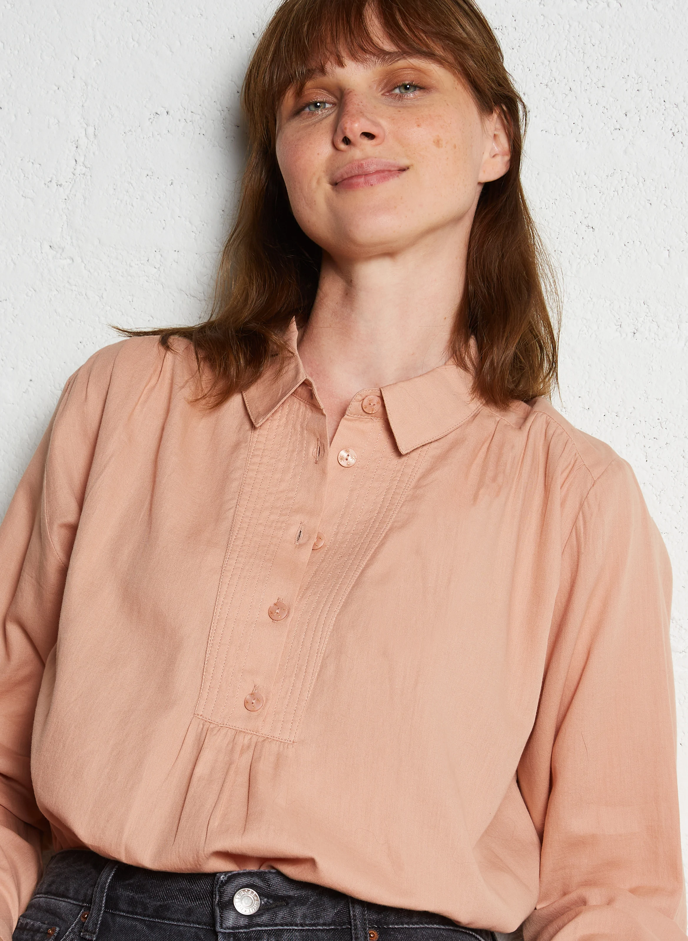 RUDEON - Blouse col chemise en coton| Rose