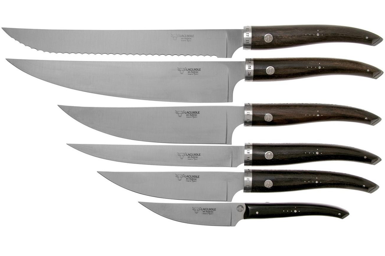 Laguiole en Aubrac Gourmet COL99CUIGOEBIB 6-delige messenset ebbenhout met messenblok