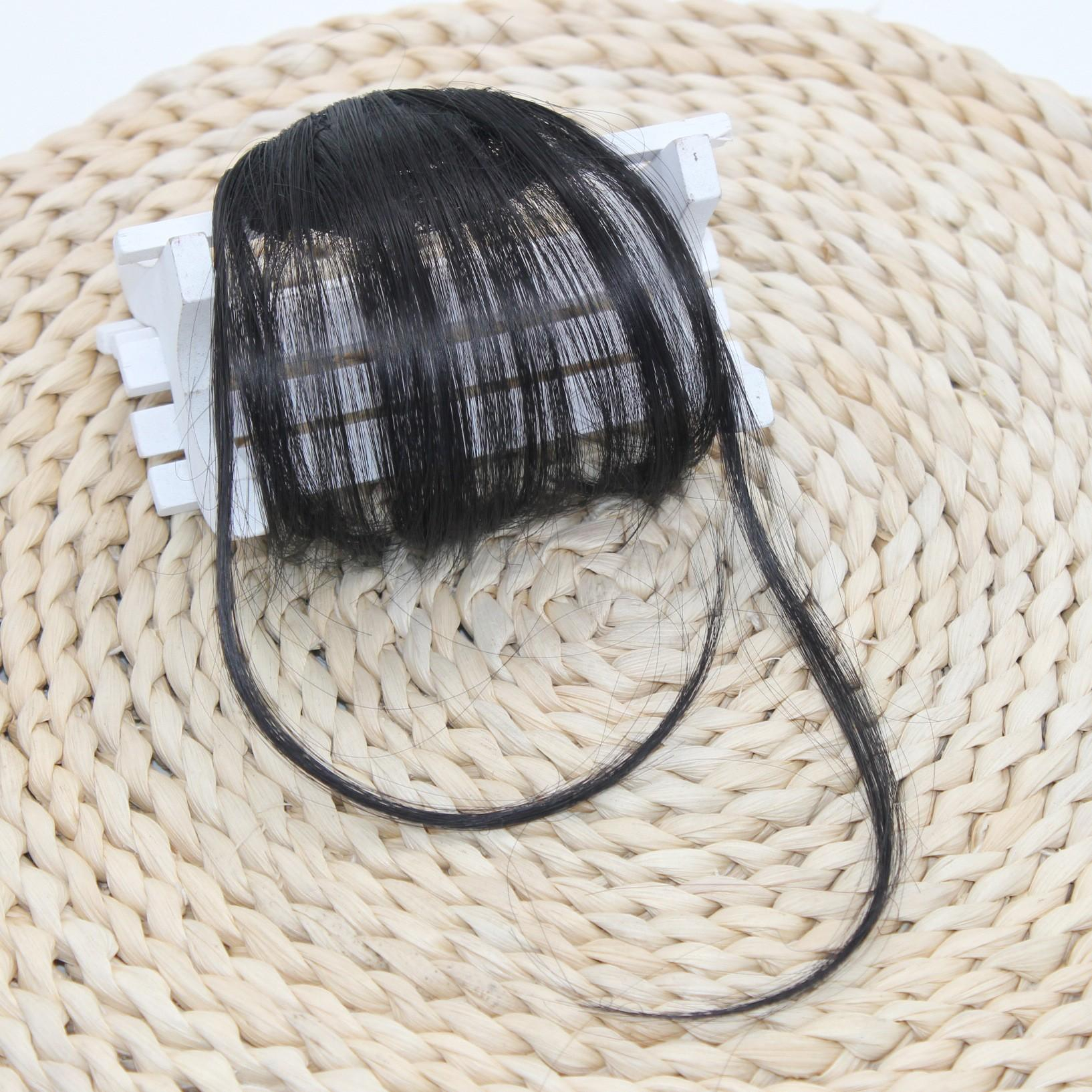 (14cm) Kunsthaar Extensions Clip-In Fransen Pony Haarverlängerung mit Stufenschnitt - Schwarz