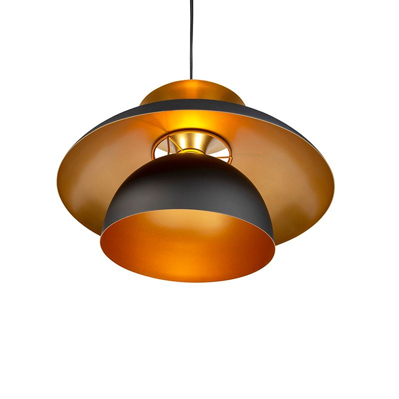 Moderne ronde hanglamp zwart met goud 3-laags - Titus